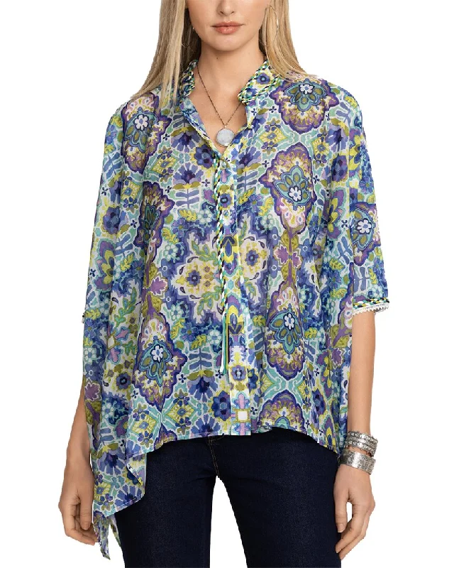 Johnny Was Kiara Silk-Blend Blouse Peter Pan Blouse