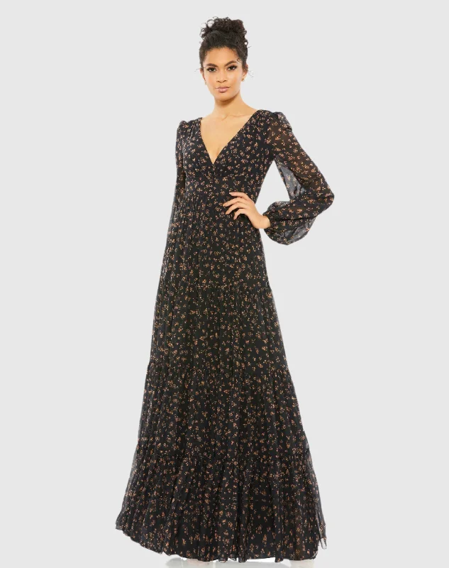 Floral Tiered Long Sleeve Maxi Dress Stylish Off-Shoulder Maxi Dress