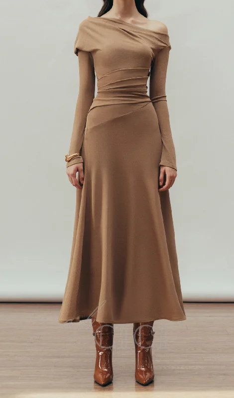 Aria Draped maxi Dress in Hazelnut Classic V-Neck Maxi Dress
