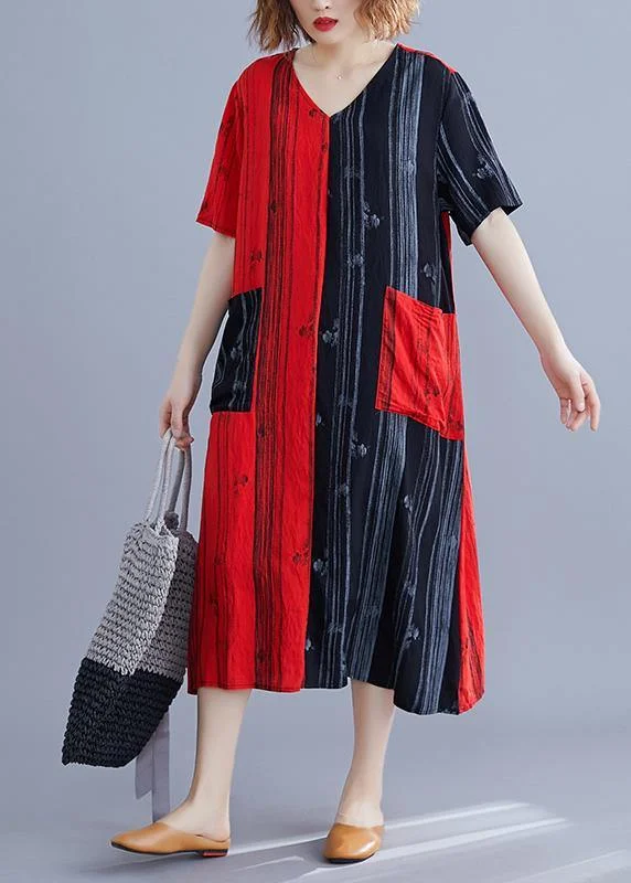 Beautiful v neck patchwork tunic dress Runway red Maxi Dresses summer Cozy Wrap Maxi Dress
