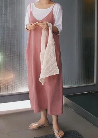 Chic pink cotton Soft Surroundings Spaghetti Strap Maxi Dress Comfortable Cotton Maxi Dress