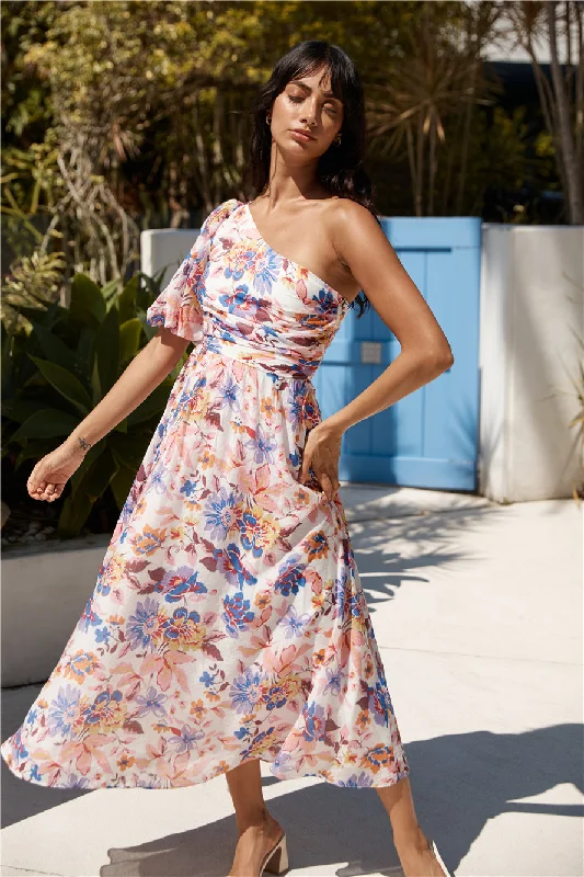 Chin Up One Shoulder Maxi Dress Purple Trendy Satin Maxi Dress