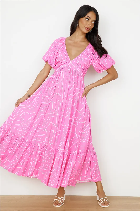 Daydreamer Maxi Dress in Pink Cozy Cold-Shoulder Maxi Dress