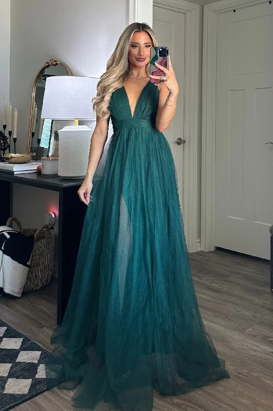 Forever Love Maxi Dress: Hunter Green Comfortable Pleated Maxi Dress