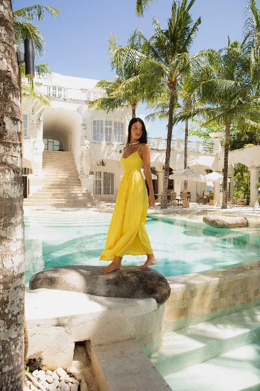 FORTUNATE ONE Blushing Lovers Maxi Dress Yellow Comfortable Plunging Neckline Maxi Dress
