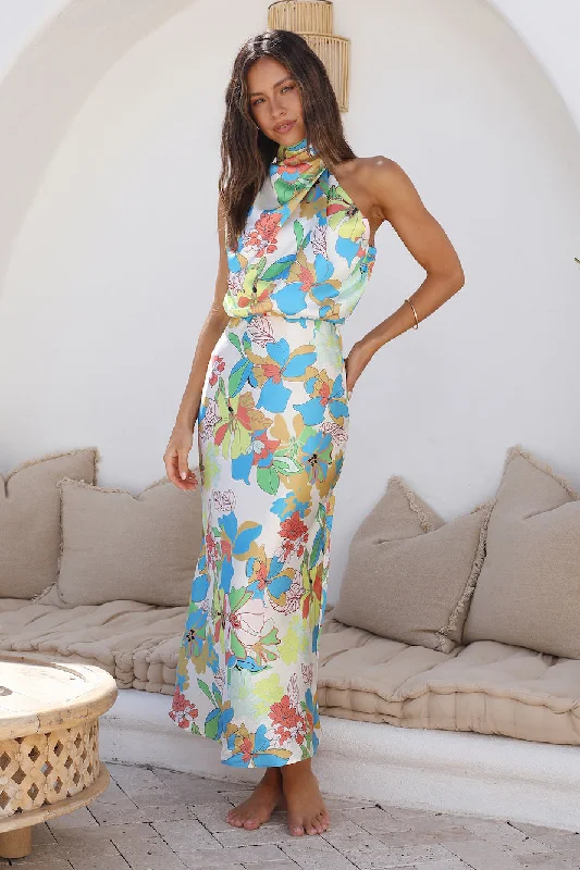 Garden Orchid Maxi Dress Blue Stylish A-Line Maxi Dress