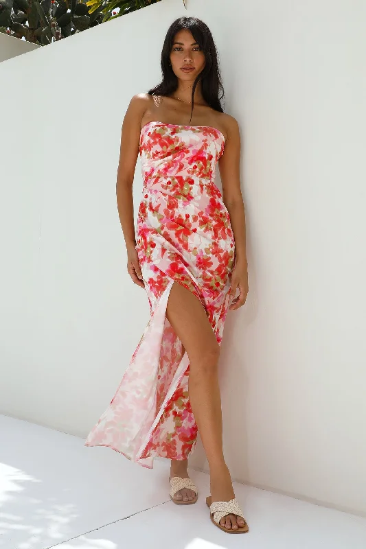 Gardenia Strapless Maxi Dress Red Elegant Maxi Dress with Pockets