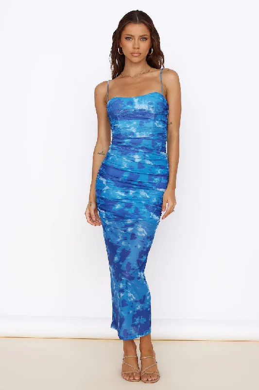 Heart Eyes Maxi Dress Blue Stylish Button-Up Maxi Dress