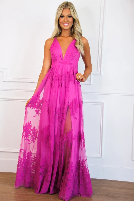 Here Comes the Bride Maxi Dress: Magenta Comfortable Bohemian Maxi Dress