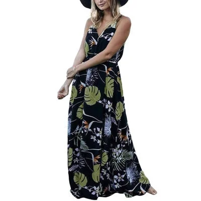 Vintage summer dress women sundress Hollow out boho floral print maxi dress 2022 beach dress Strappy vestidos de festa Classic Solid Maxi Dress