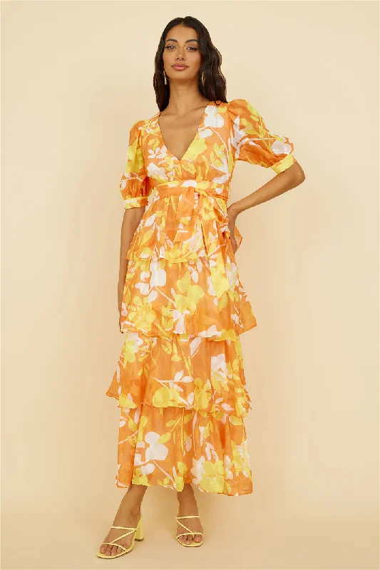 Inflorescence Maxi Dress Yellow Fashionable Printed Maxi Dress