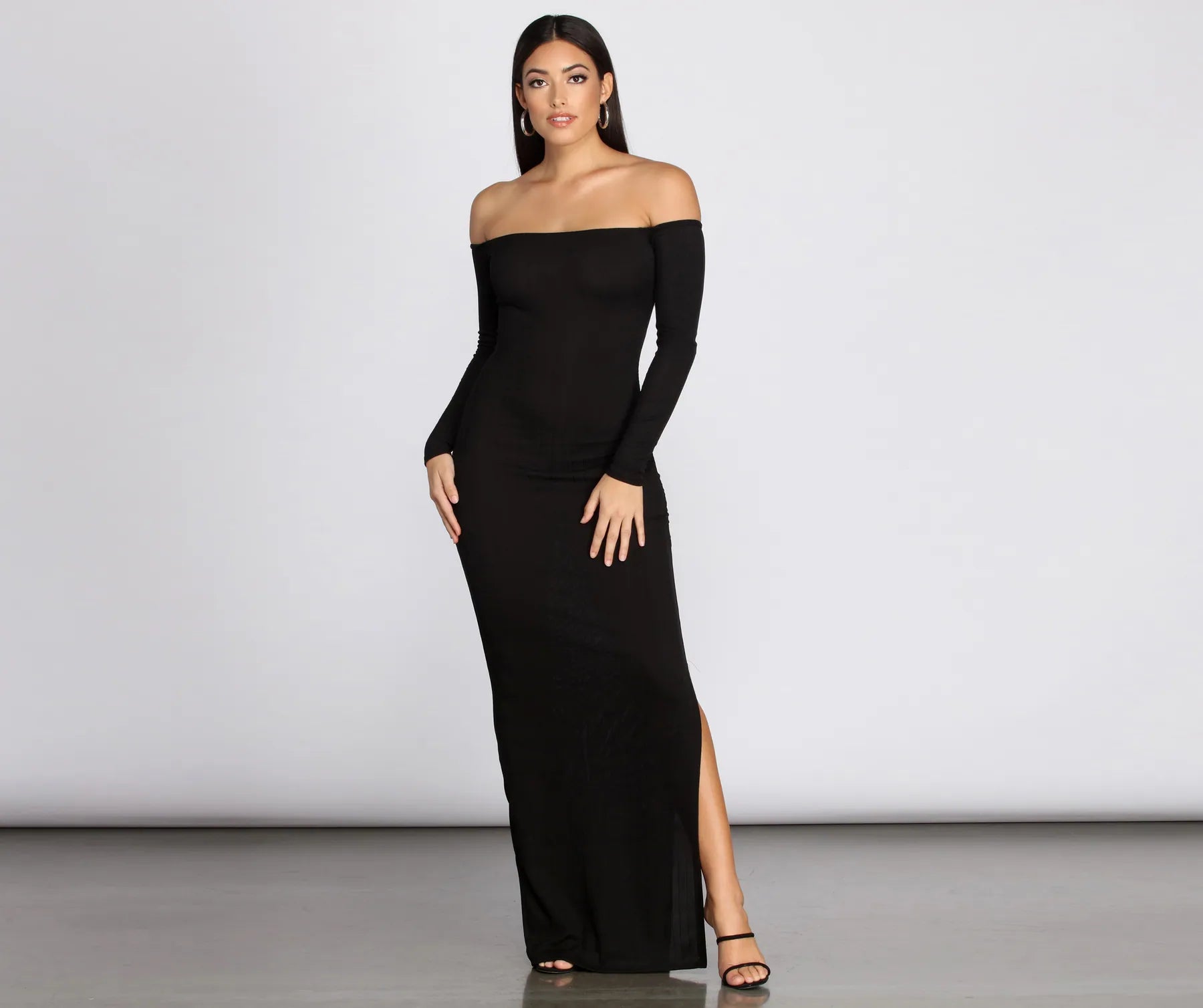 Knits An Essential Off Shoulder Maxi Dress Elegant Maxi Dress with Belt