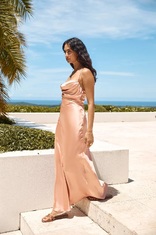 Midnight Romance Satin Maxi Dress Orange Elegant Wraparound Maxi Dress