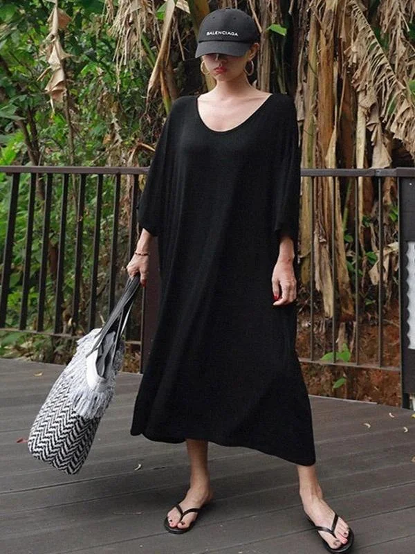 Modern black cotton tunic dress o neck baggy Maxi Dress Stylish One-Shoulder Maxi Dress Modern black cotton tunic dress o neck baggy Maxi Dress Stylish One-Shoulder Maxi Dress
