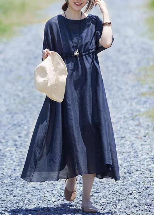 Modern linen clothes For Women boutique Drawstring Pure Color Casual Loose Maxi Dress Elegant Sleeveless Maxi Dress