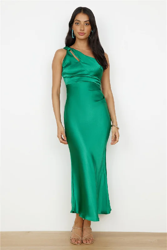 My Type One Shoulder Maxi Dress Green Comfortable Long-Sleeve Maxi Dress