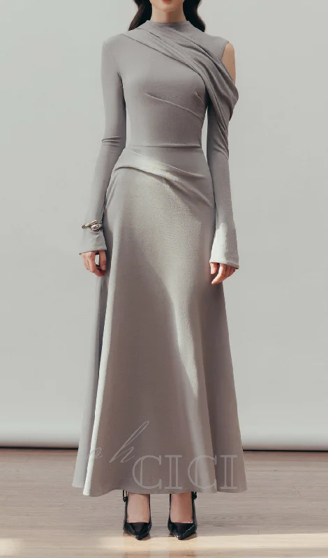 Eclipse Draped maxi Dress in Cloudy Gray Comfortable Fitted Maxi Dress