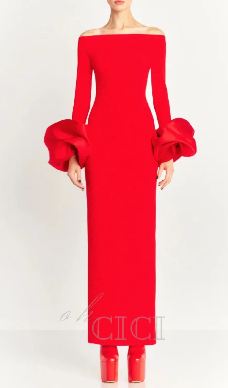 Olindan Off Shoulder Maxi Dress in Red Stylish Button-Up Maxi Dress