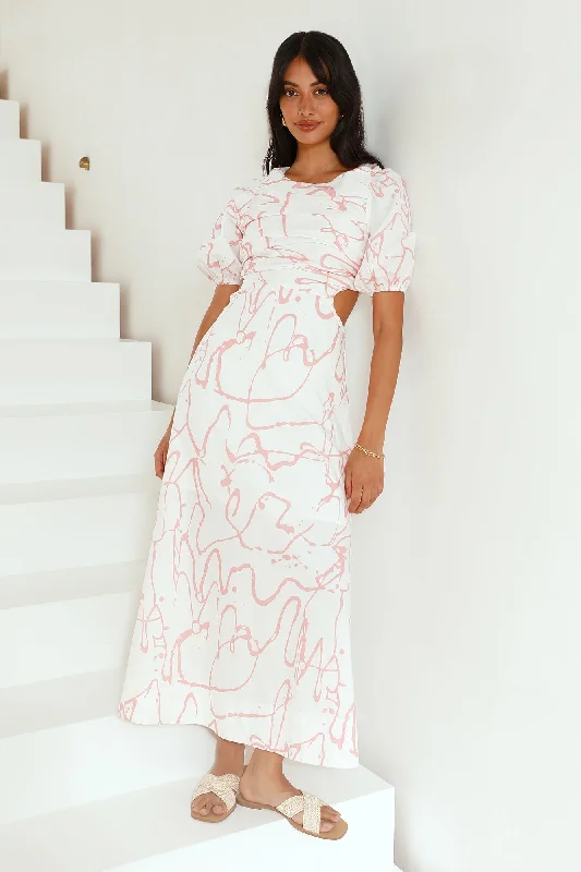 On The Move Maxi Dress Pink Chic Boho Print Maxi Dress