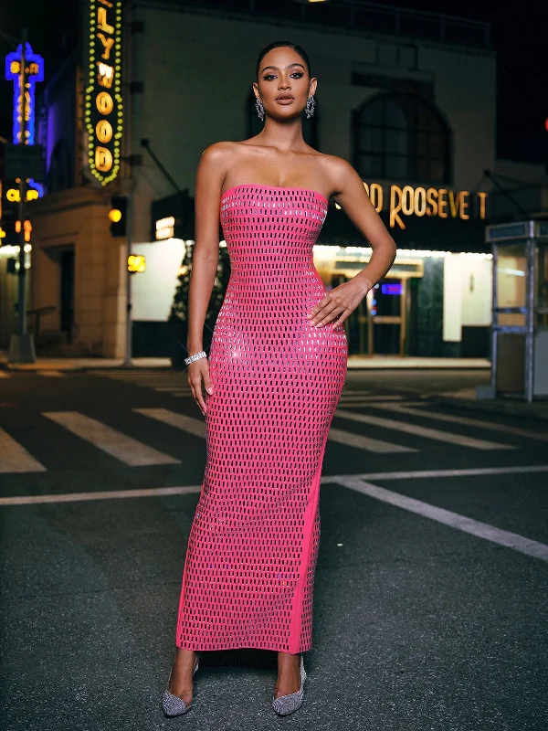 Ridley Rhinestone Maxi Dress In Hot Pink Trendy Maxi Dress with Bow