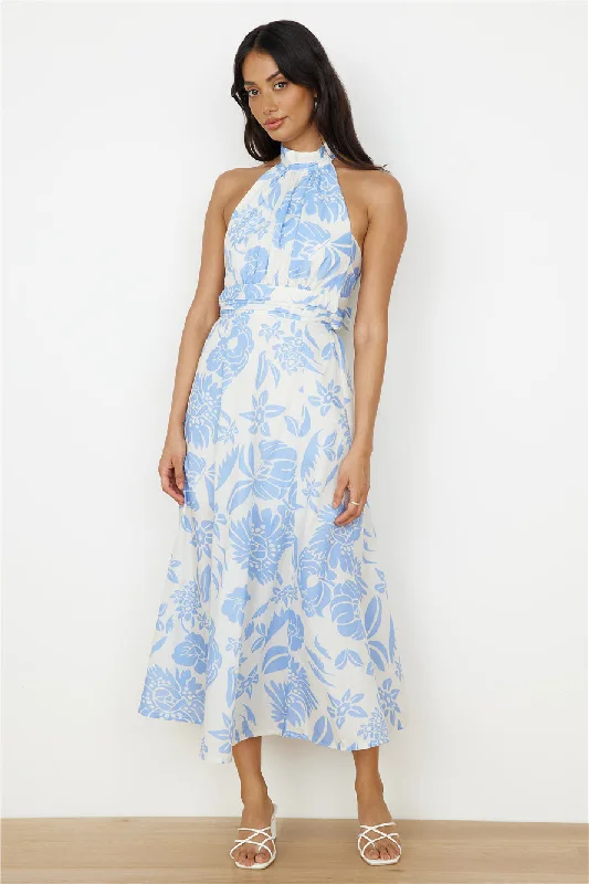 Showing Emotions Halter Maxi Dress Blue Stylish Long Sleeve Maxi Dress