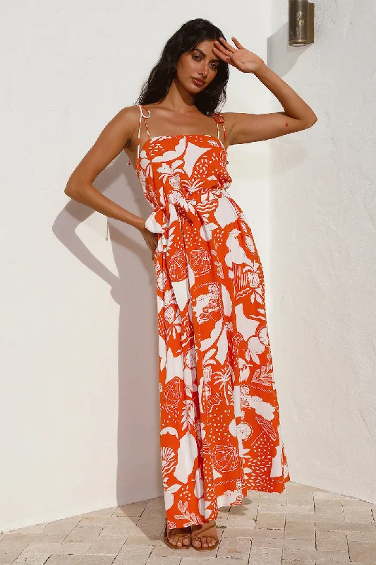 Star Gazing Maxi Dress Orange Stylish Maxi Dress with Pleats