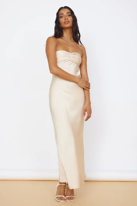 Start of Something New Satin Maxi Dress Beige Cozy Longline Maxi Dress