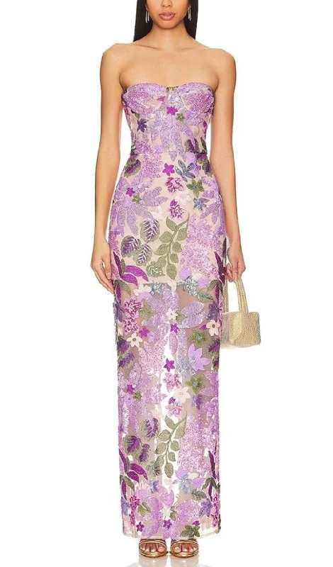 Strapless Sequin Embroidered Maxi Dress In Purple Cozy Knitted Maxi Dress