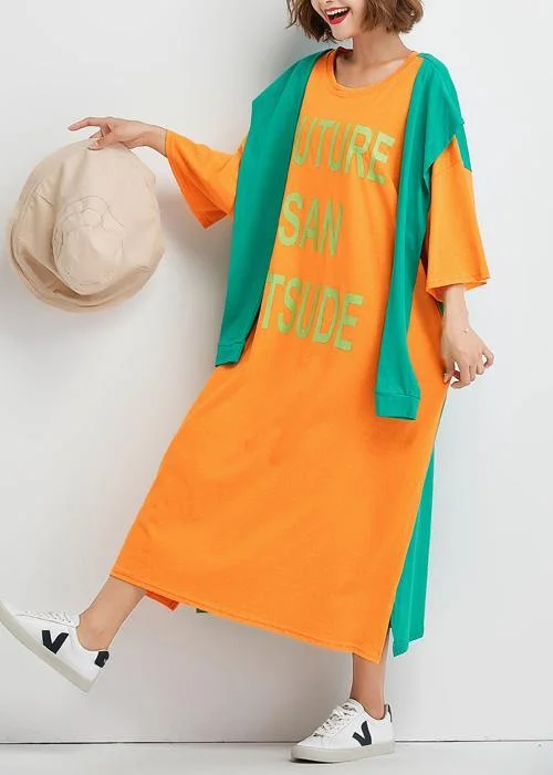Style false two pieces cotton dresses Runway summer Maxi Dress orange patchwork Classic Black Maxi Dress