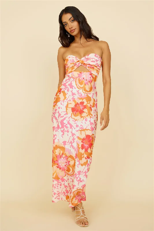 Summer Fairytale Maxi Dress Pink Floral Comfortable T-Shirt Maxi Dress