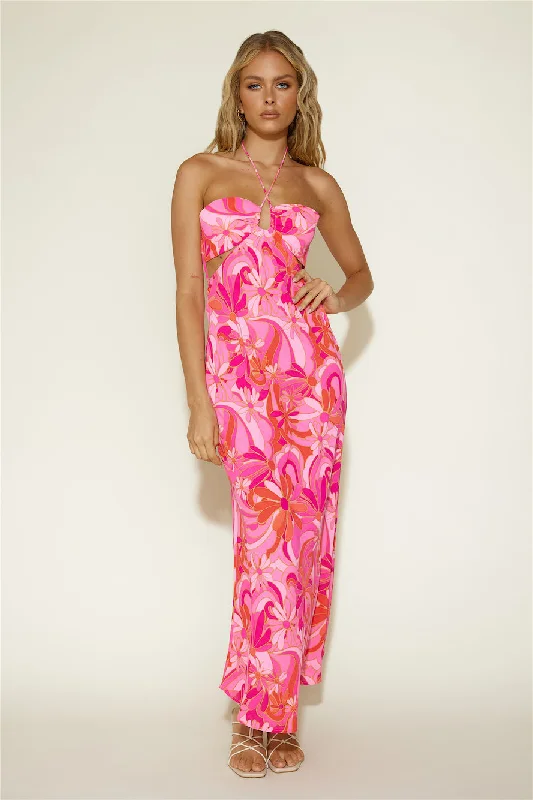 Summer Getaway Maxi Dress Pink Stylish One-Shoulder Maxi Dress