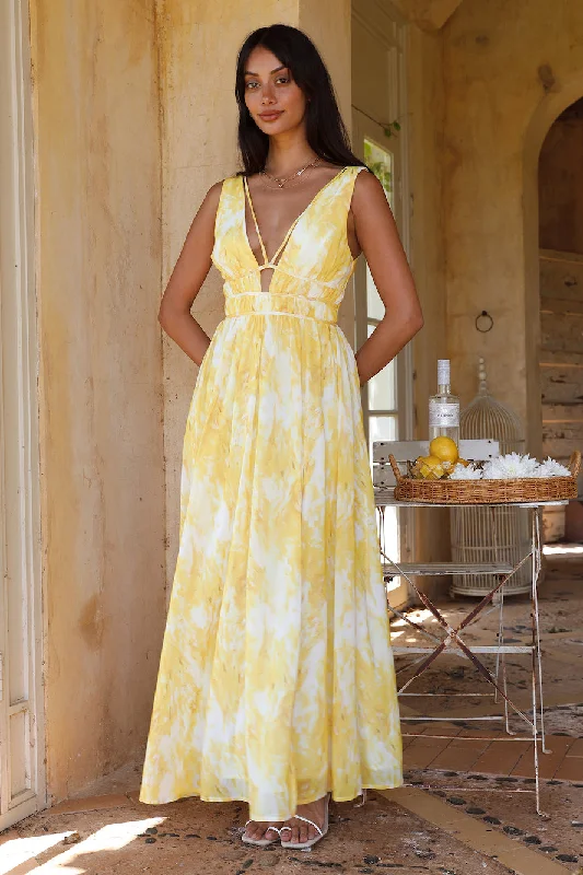 Super Solar Maxi Dress Yellow Comfortable Ruffle Maxi Dress