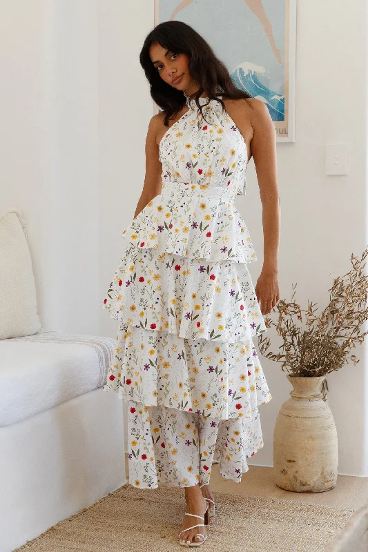 Symphony Sounds Halter Maxi Dress Multi Cozy Ruffle Sleeve Maxi Dress