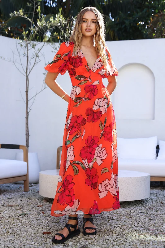 This Love Of Mine Maxi Dress Orange Trendy Maxi Dress with Belt