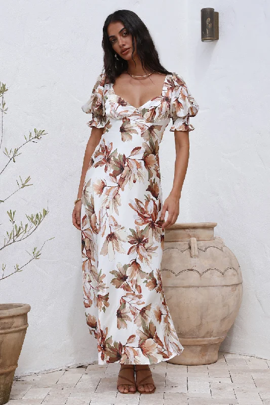 Whimsical Heart Maxi Dress Brown Cozy Maxi Dress with Slit
