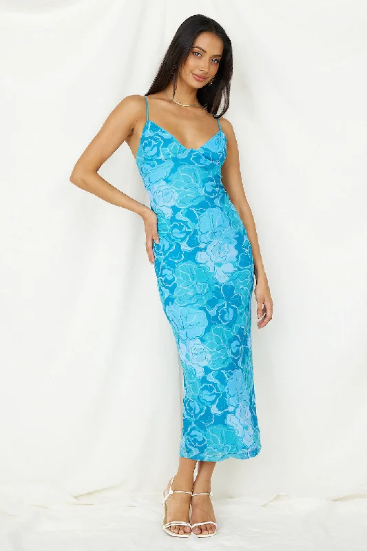 With Grace Maxi Dress Blue Comfortable Ruffle Maxi Dress