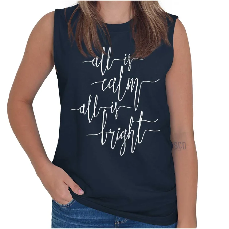 All Is Bright Sleeveless T-Shirt Graphic Embroidered Appliqued