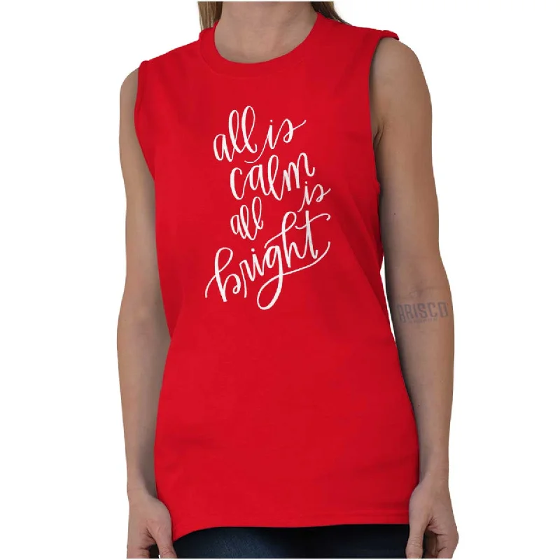 All Is Calm Christmas Sleeveless T-Shirt Houndstooth Herringbone Solid