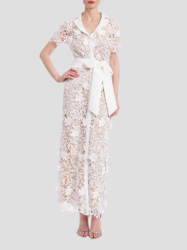Lace Shirt Dress in White Modern Contemporary Chic