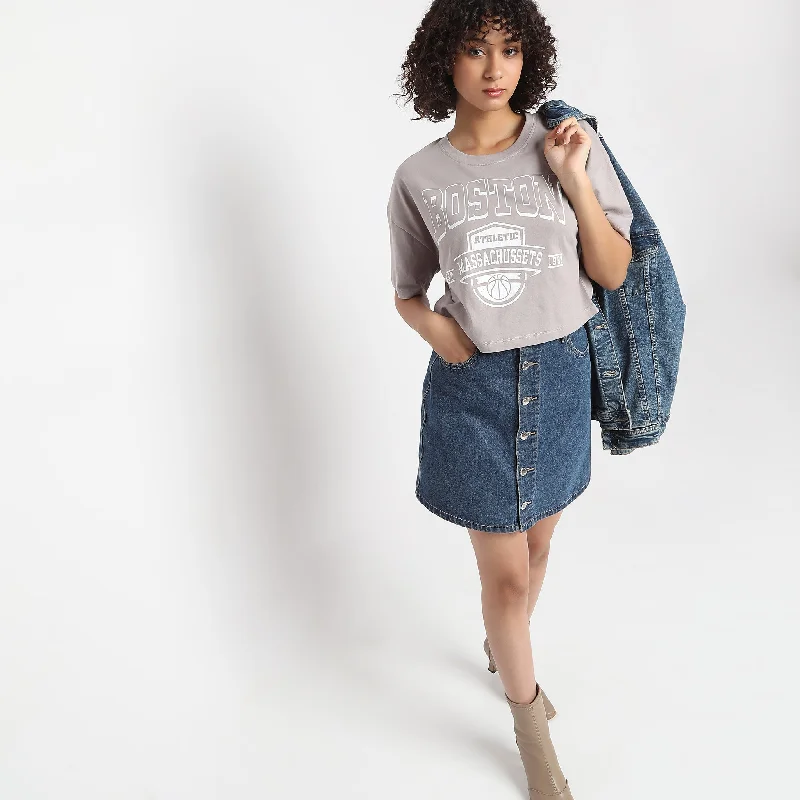 Boxy Fit Printed T-Shirt Hooded Caped Shawl Collar