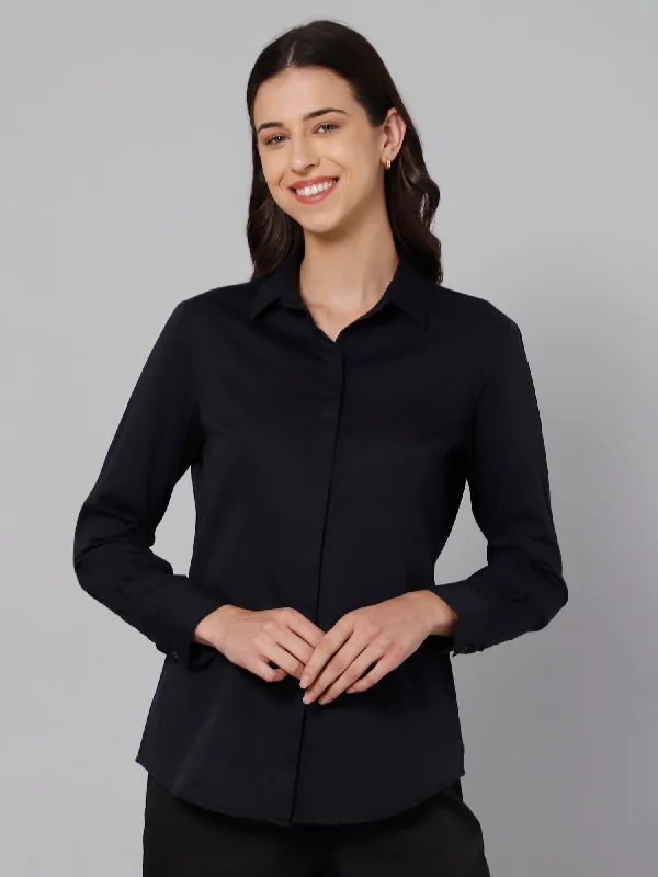 Women's Formal Slim Fit Navy Blue Regular Full Sleeve Shirt Anti-Shrink Durable Soft Women's Formal Slim Fit Navy Blue Regular Full Sleeve Shirt Anti-Shrink Durable Soft
