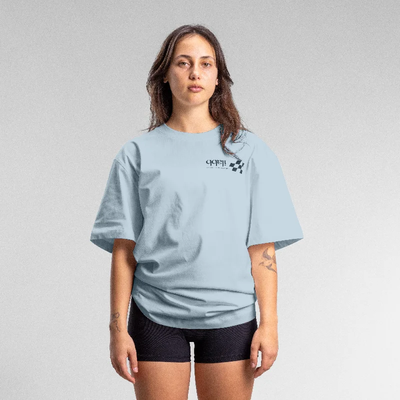 Checkered Block Tee Unisex Sky Front Pockets Side Pockets Patch Pockets