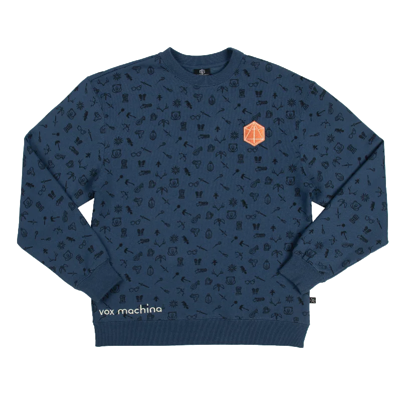 Toss Pattern Icons Blue Crew Sweatshirt Layered Multi-layer Single Layer