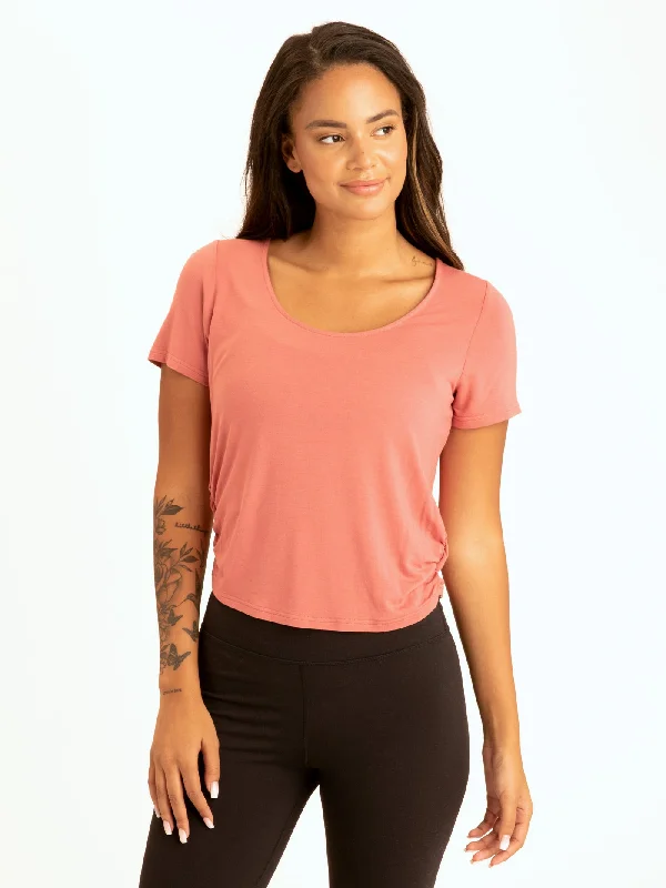 Deena Ruched Shirttail Cropped Tee Houndstooth Herringbone Solid