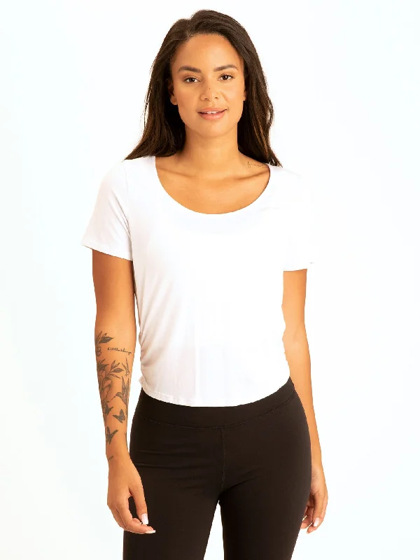 Deena Ruched Shirttail Cropped Tee Fleece Nylon Spandex