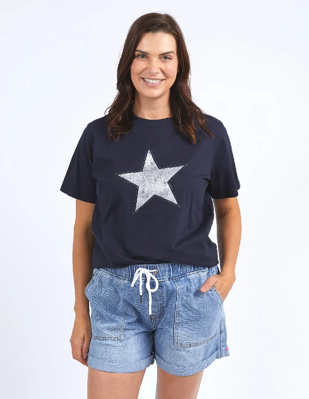 ELM SPARKLE STAR TEE NAVY Sequined Glittery Shiny