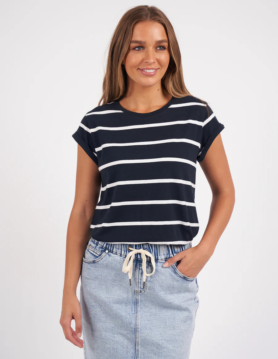 FOXWOOD MANLY STRIPE TEE NAVY Polka Dot Checkered Tartan