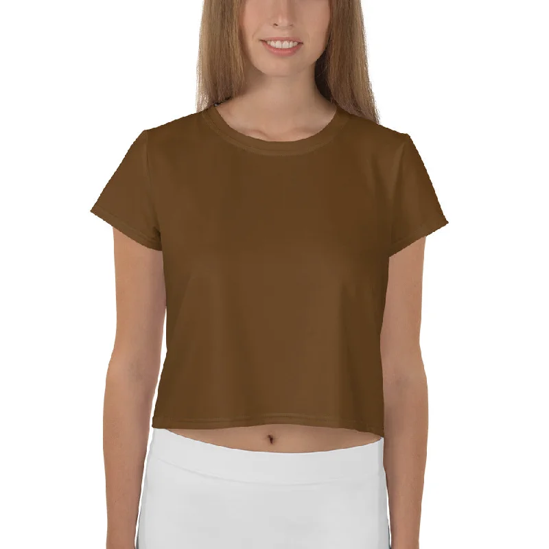 GG - Women's Crop Tee - Brown Solid Color Striped Floral