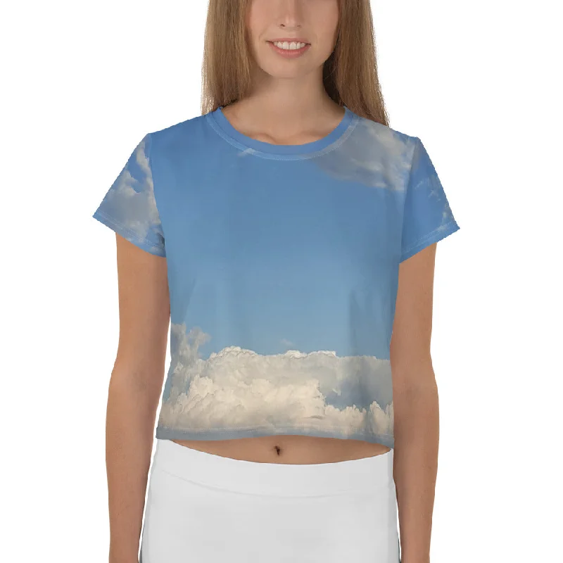 GG - Women's Crop Tee - Clouds & Blue Sky Ribbed Striped Patterned
