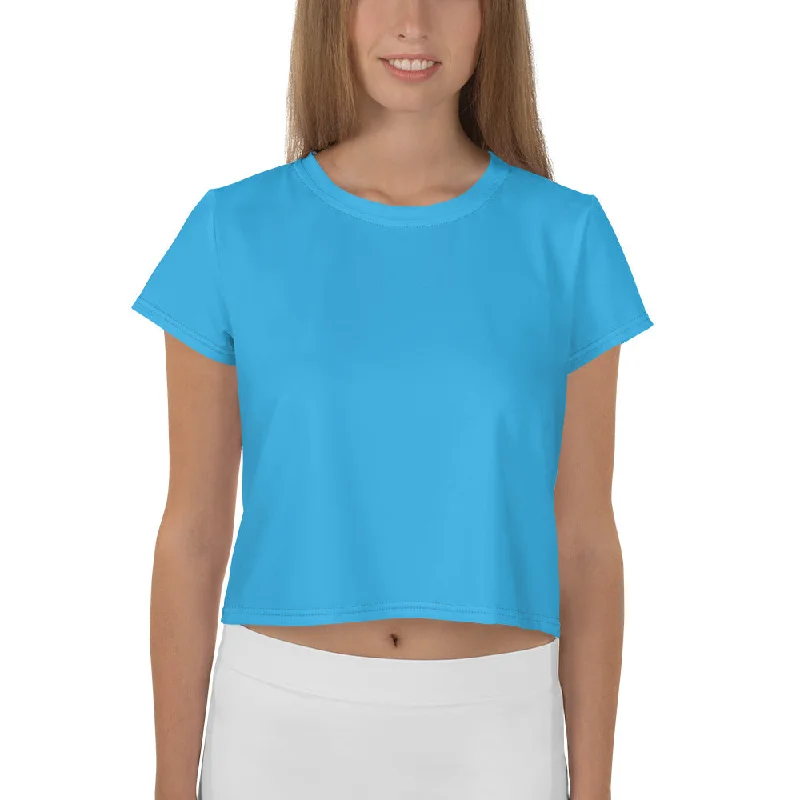 GG - Women's Crop Tee - Deep Sky Blue Plaid T-Shirt Polka Dot Checkered